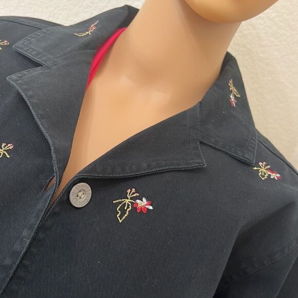 Denim & Co Black Jacket Size Small Flower Appliqué - Picture 3 of 13